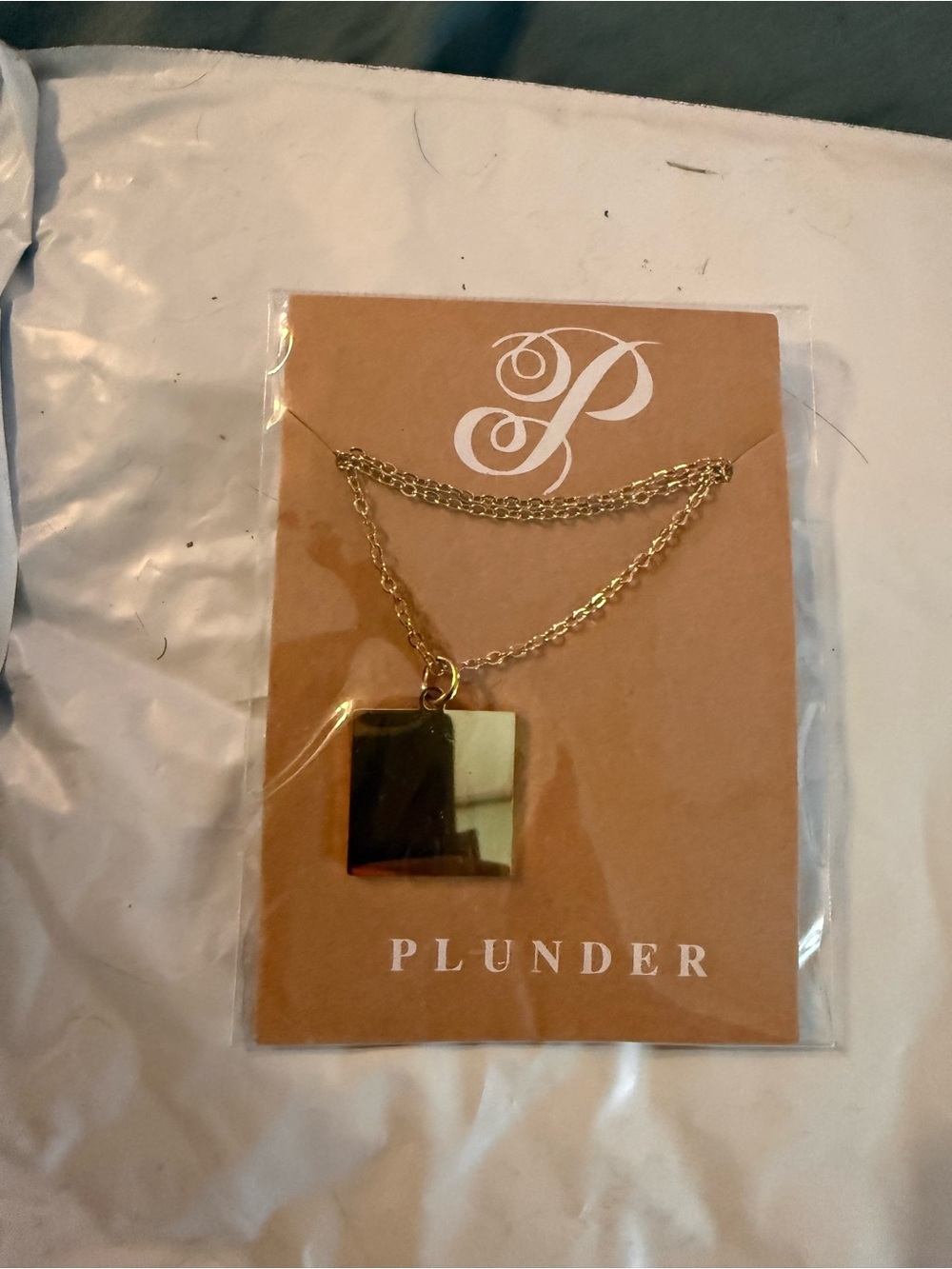 Plunder Gold Square Pendant Layered Necklace